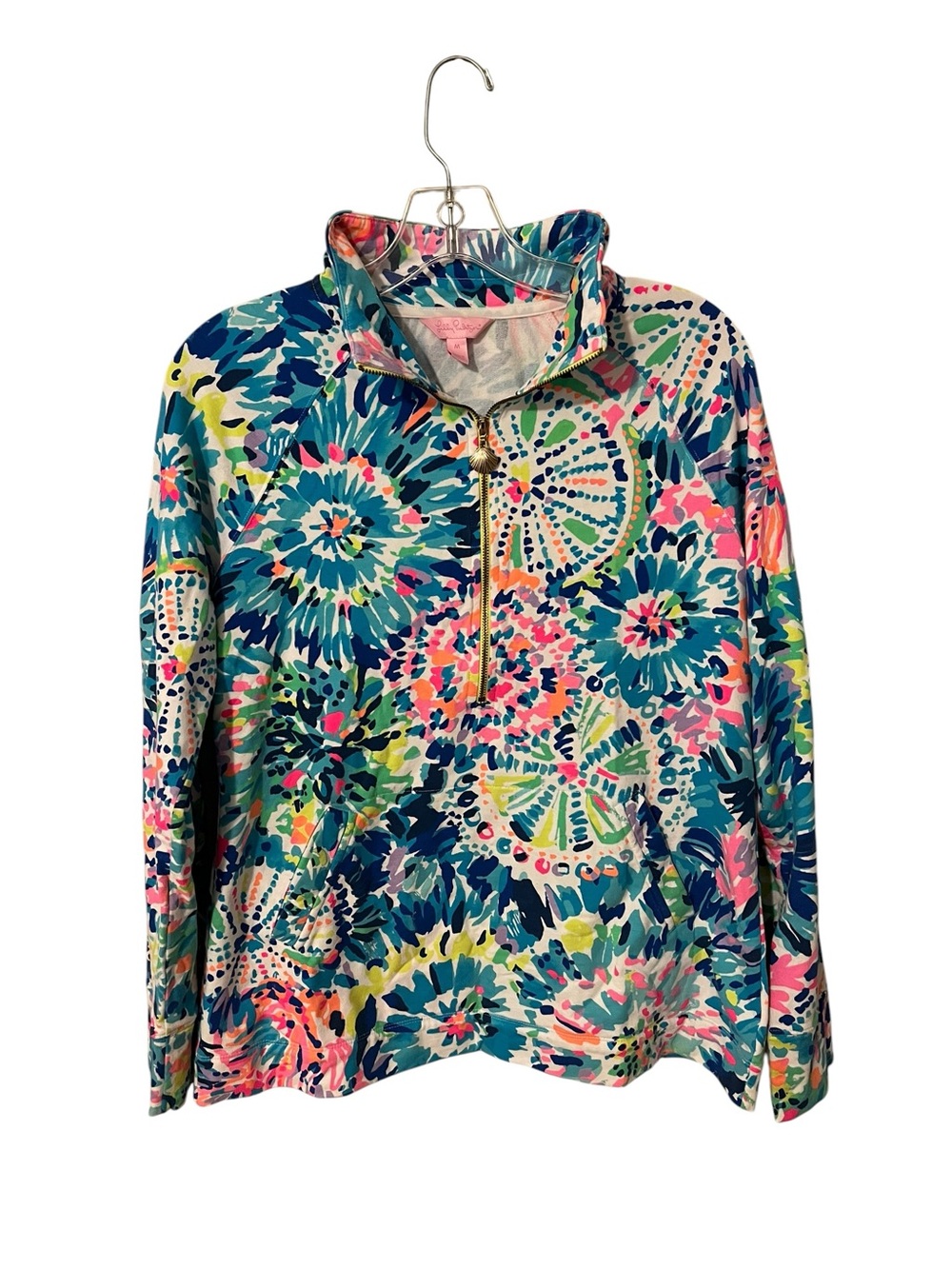 Lilly Pulitzer Skipper Popover Dive In Print UPF 50+ Half Zip Pullover M Preppy